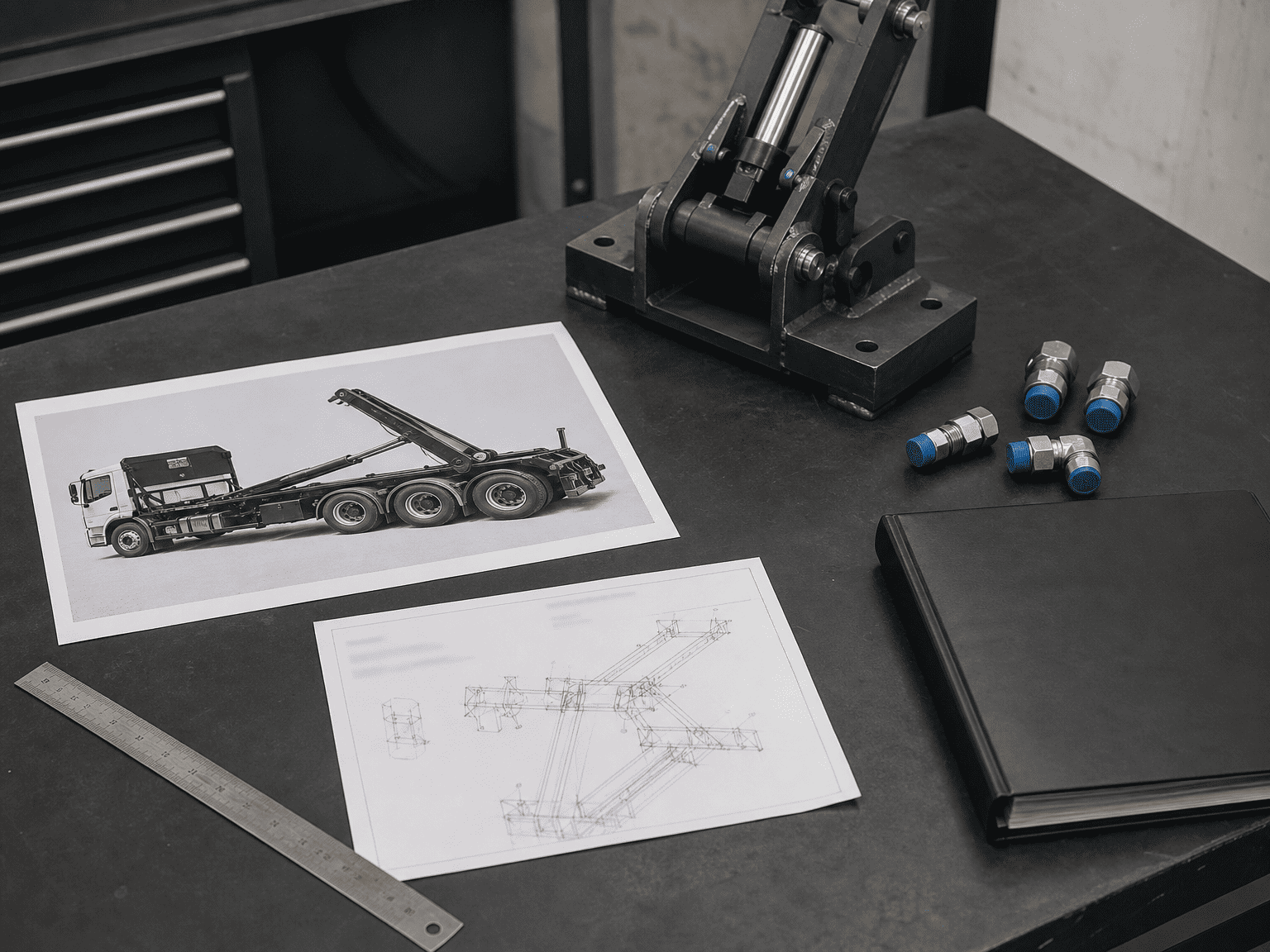 OEM hydraulic power hoist inquiry review with chassis photo and installation drawing